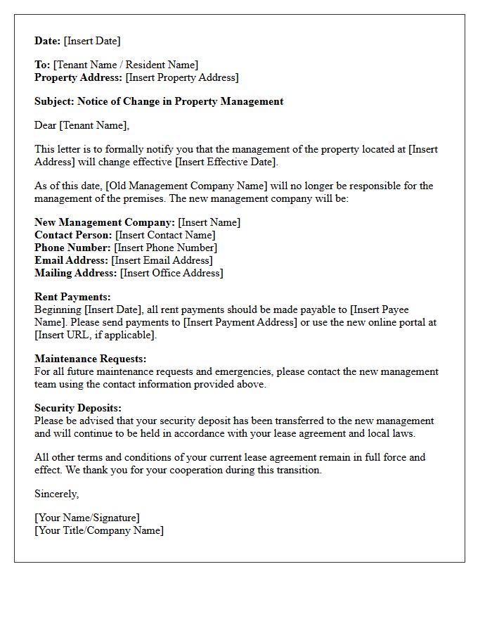 Official Letter Regarding Property Management Change