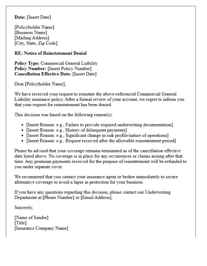 Commercial Liability Reinstatement Denial Letter