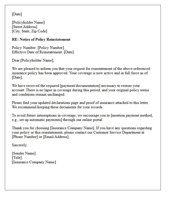 Insurance Carrier Reinstatement Approval Letter