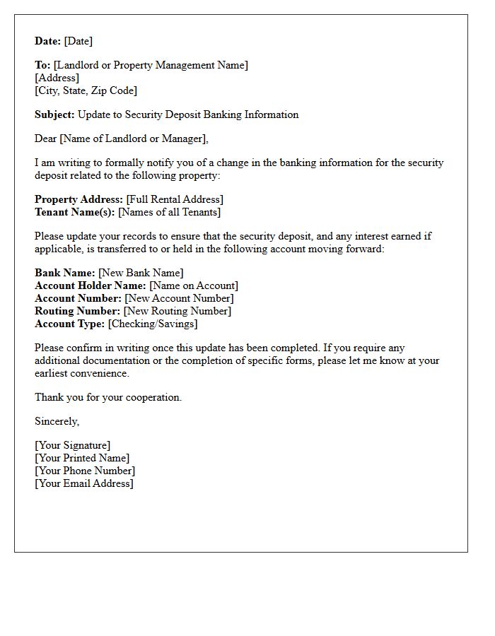 Bank Account Change Security Deposit Transfer Letter