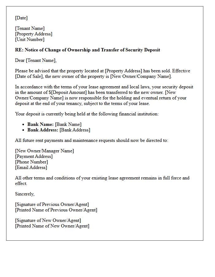 New Ownership Security Deposit Transfer Letter