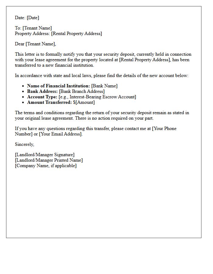 Notice of Security Deposit Account Transfer Letter
