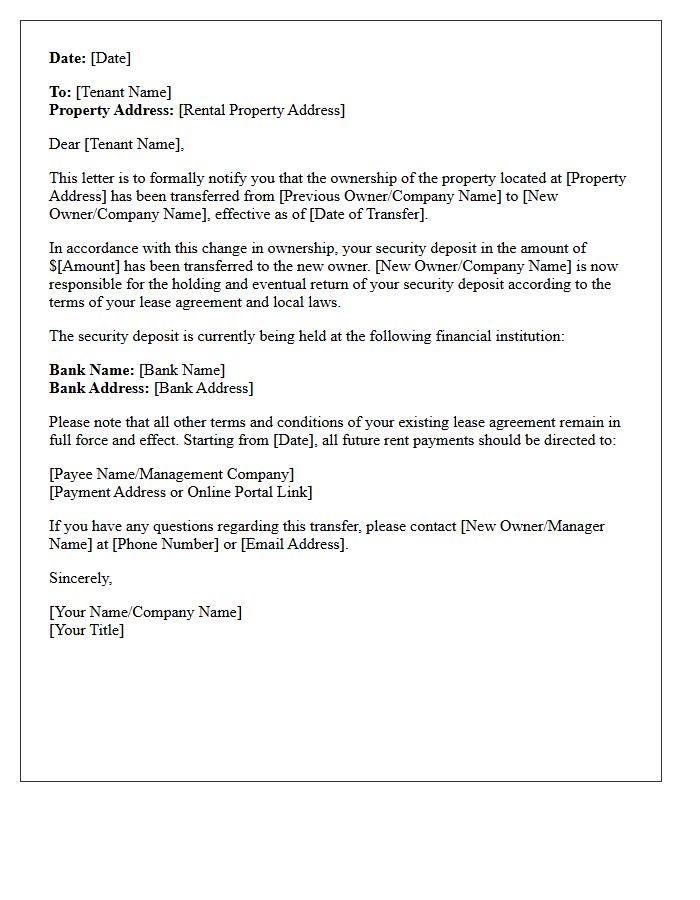 Standard Security Deposit Transfer Notification Letter