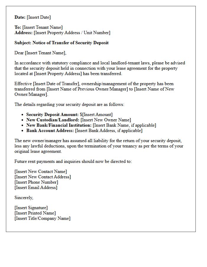 Statutory Compliance Security Deposit Transfer Letter