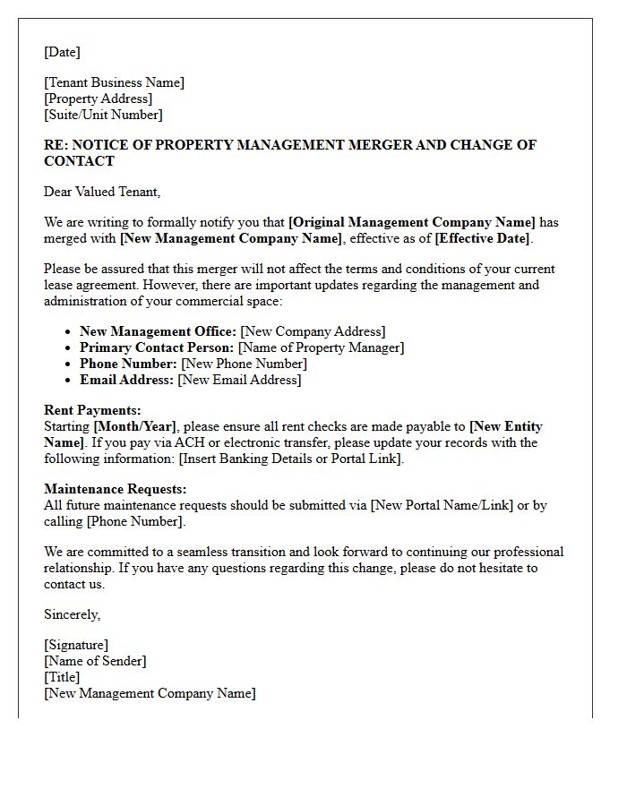 Commercial Tenant Property Management Merger Letter