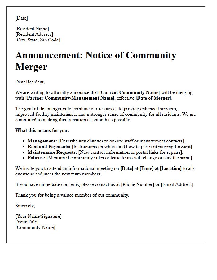 Community Resident Merger Announcement Letter