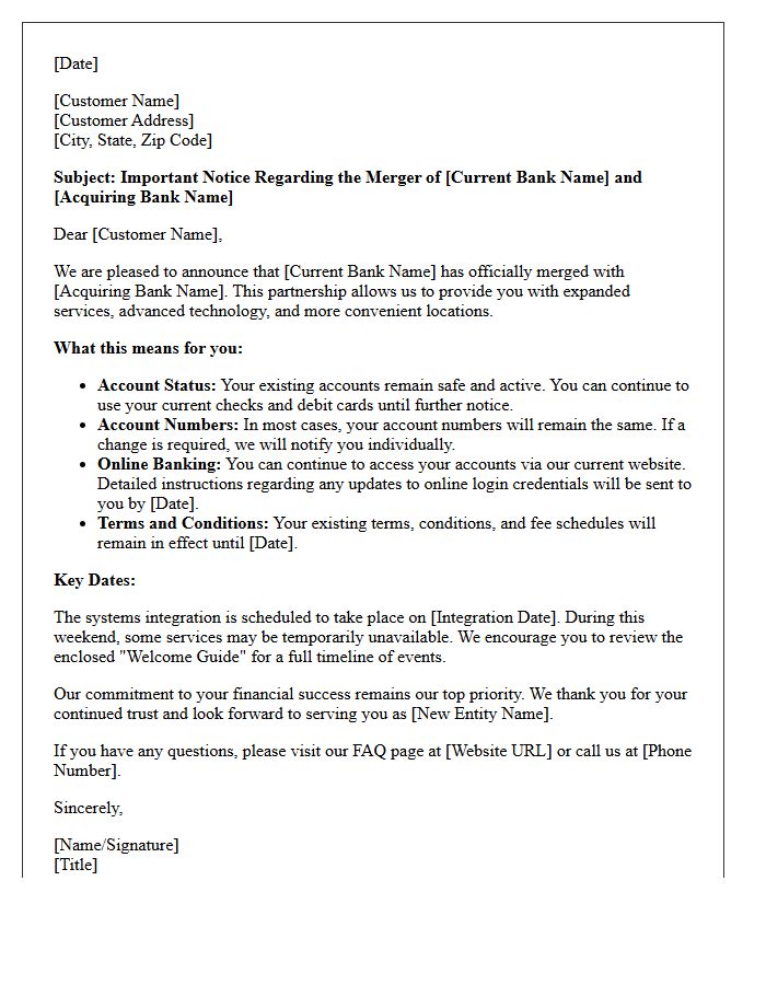 Financial Institution Merger Notice Letter