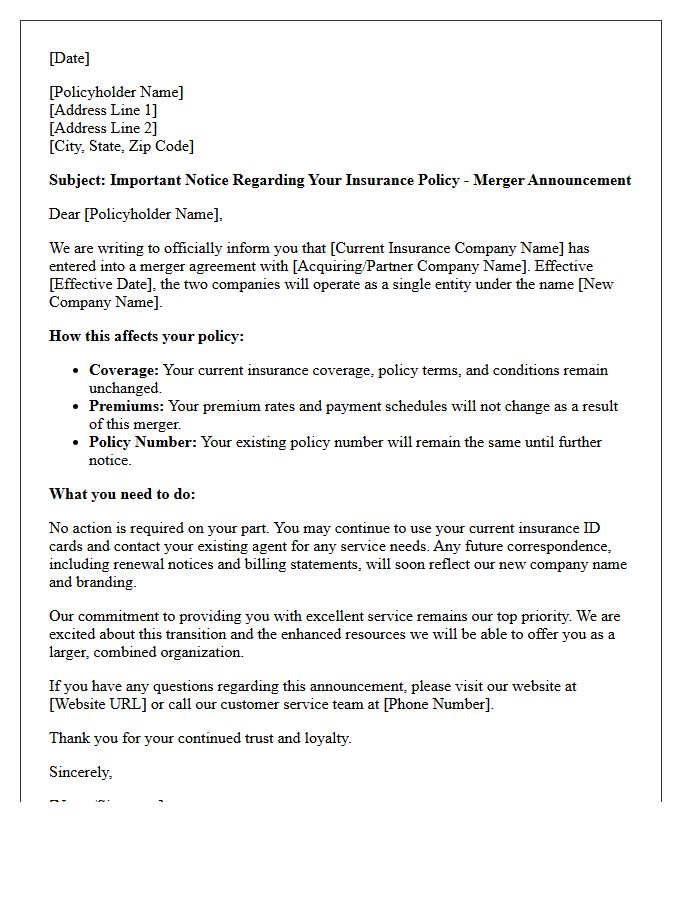 Insurance Provider Company Merger Notification Letter