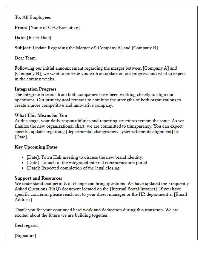 Internal Employee Company Merger Update Letter