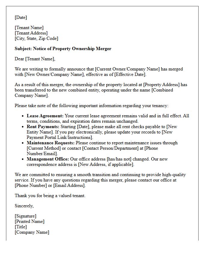 Property Owner Merger Announcement Letter