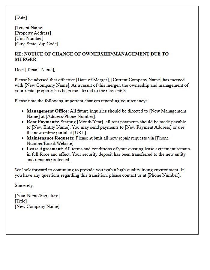 Residential Tenant Merger Notification Letter