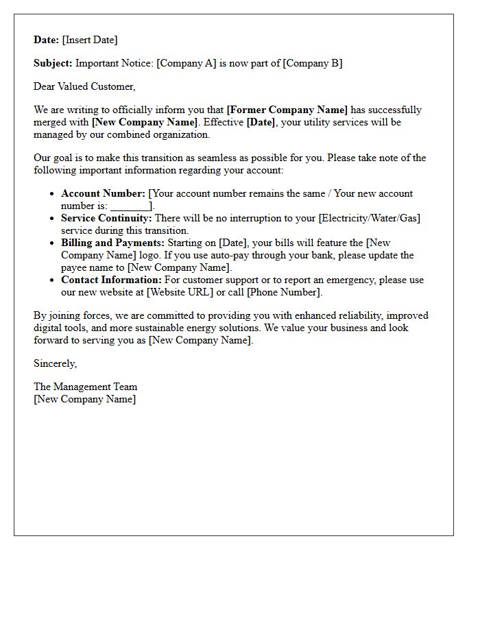 Utility Service Provider Transition Merger Letter