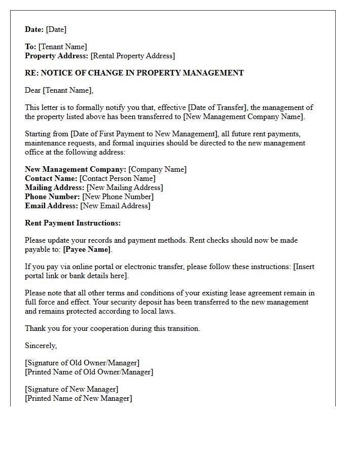Direction to Pay Rent to New Management Letter