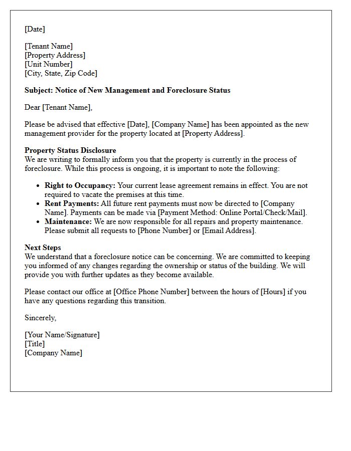 New Management Introductory and Foreclosure Explanation Letter
