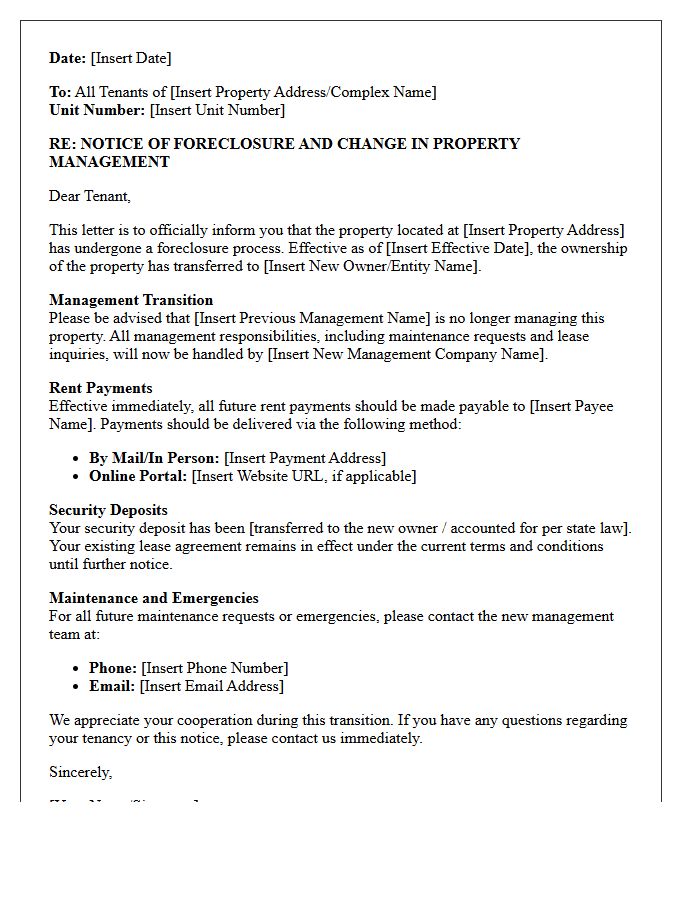 Tenant Notification Letter Regarding Foreclosure and Management Transition