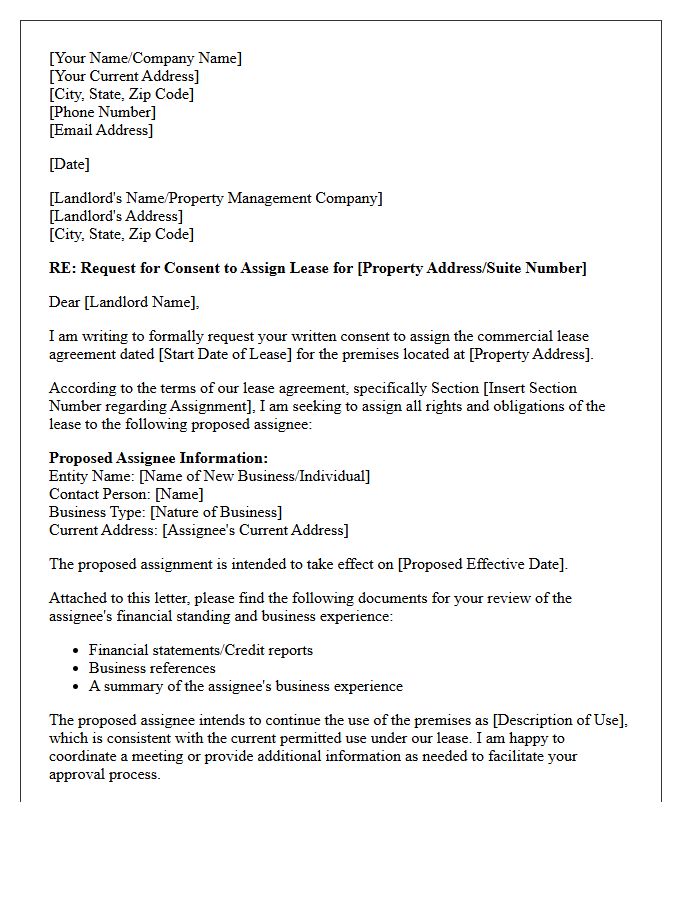 Commercial Lease Assignment Request Letter