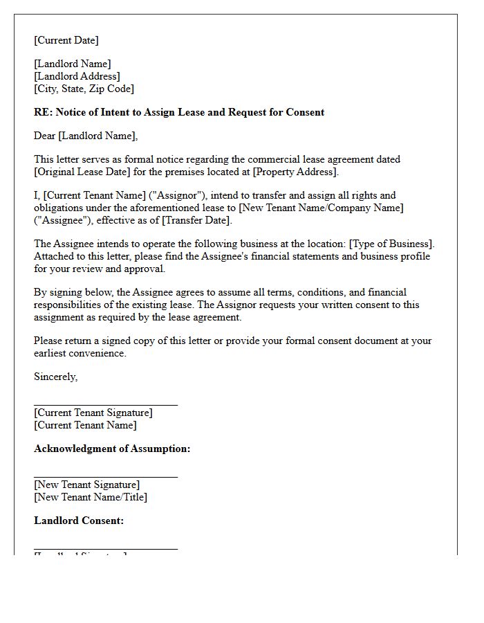 Commercial Tenant Lease Assumption Letter
