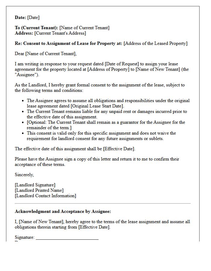 Landlord Consent to Lease Assignment Letter