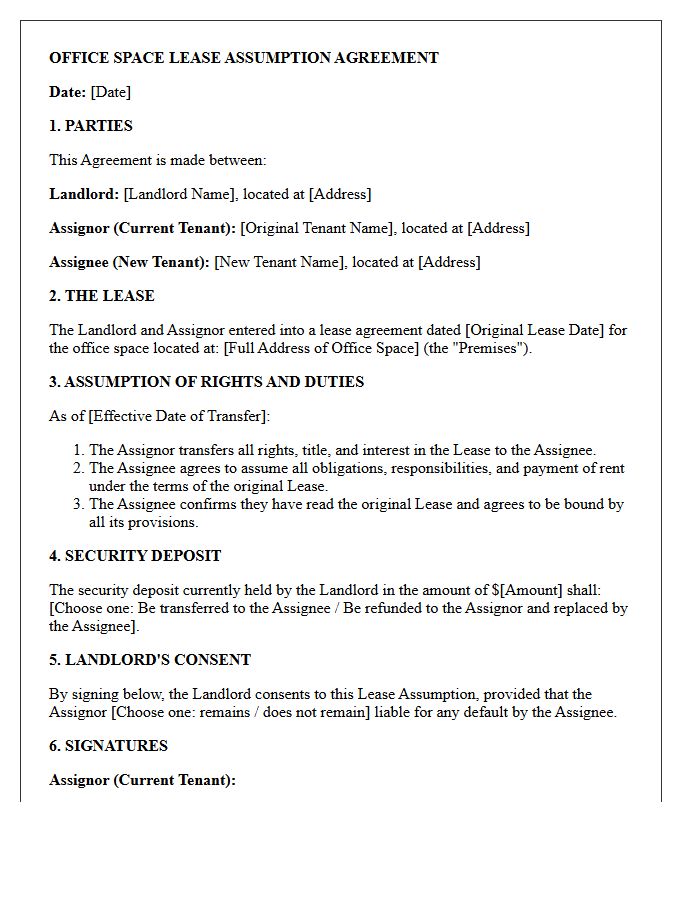 Office Space Lease Assumption Agreement Letter
