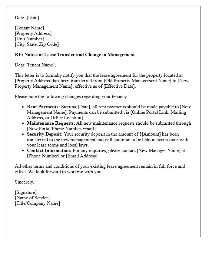 Property Management Lease Transfer Notice Letter