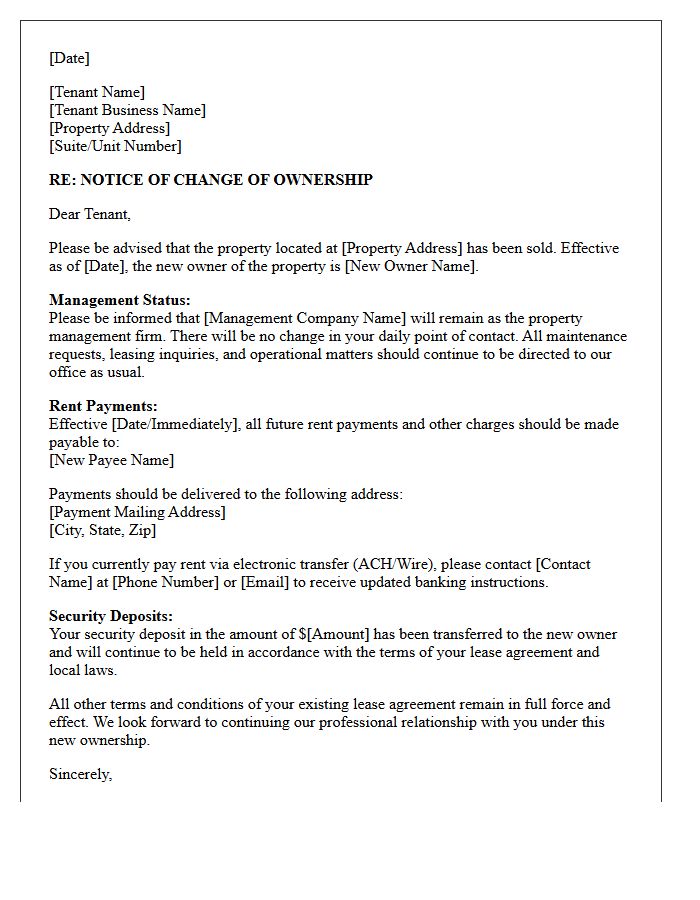 Commercial Property Ownership Change and Retained Management Letter