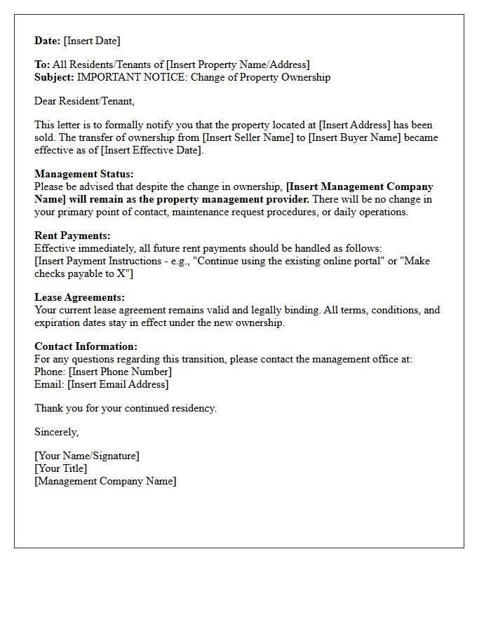 Important Notice Letter Regarding Property Sale and Retained Management