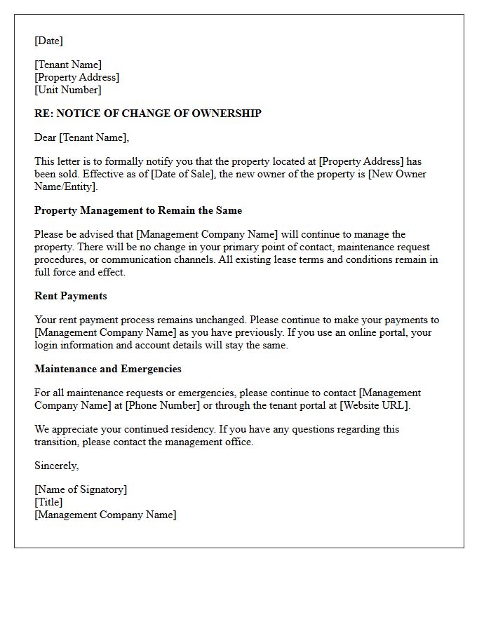 Notice of Ownership Change With Retained Property Management Letter