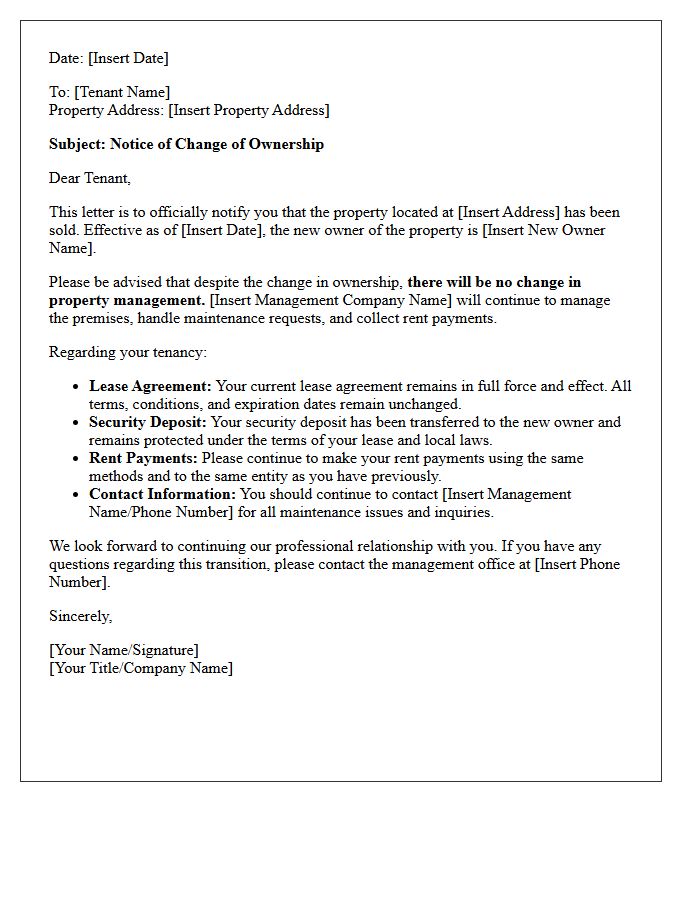 Tenant Notification Letter for Change of Ownership and Retained Management