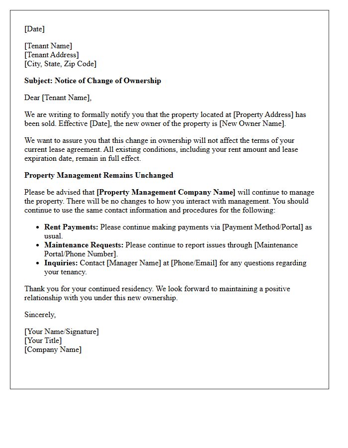 Transition of Ownership With Unchanged Property Management Letter