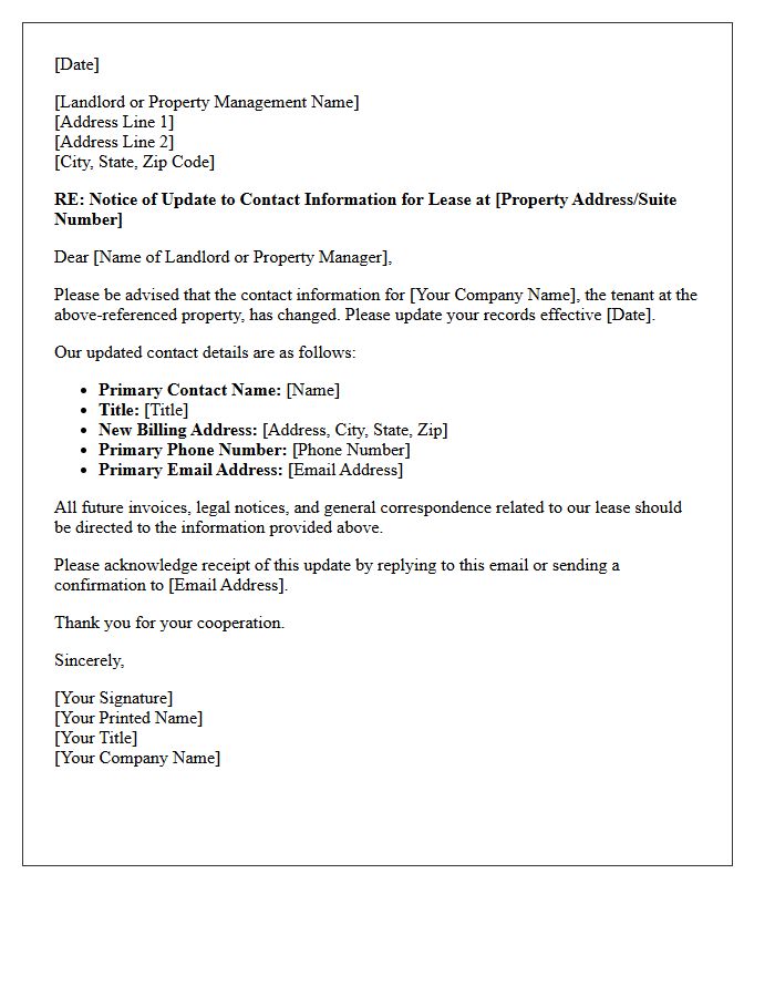 Commercial Leaseholder Contact Update Letter