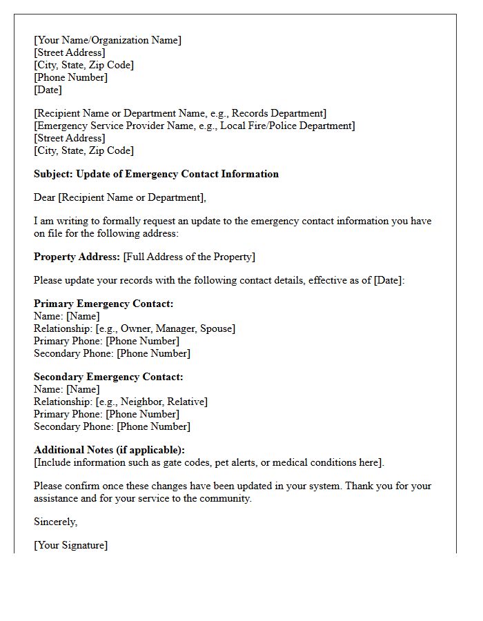 Emergency Services Contact Update Letter