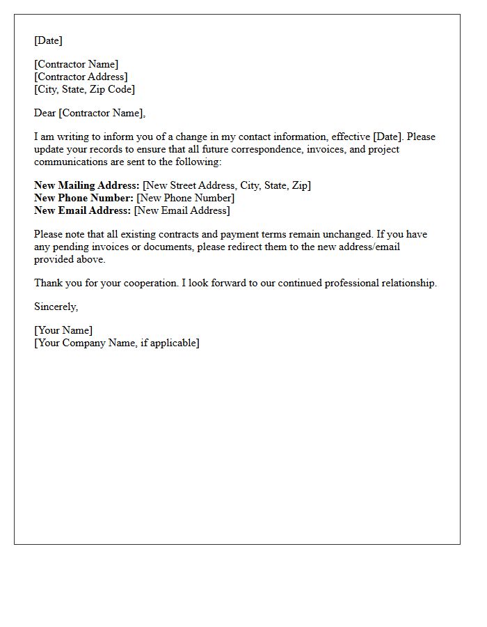 Independent Contractor Contact Update Letter