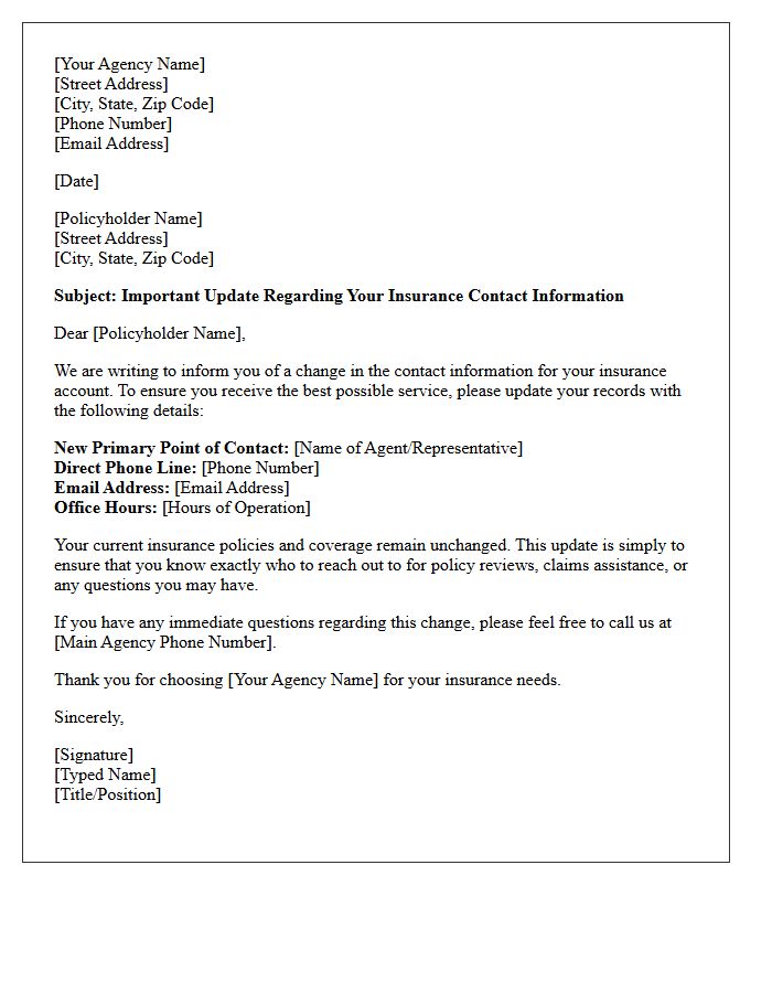 Insurance Agency Contact Update Letter