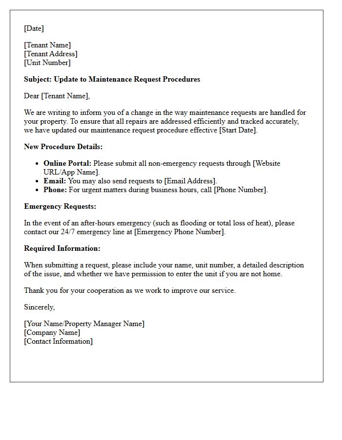 Maintenance Request Procedure Update Letter