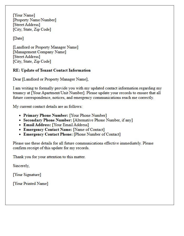 Residential Tenant Contact Information Update Letter