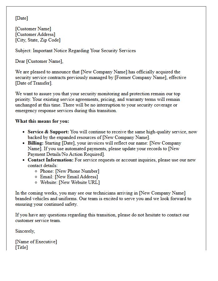 Security Service New Ownership Contact Letter