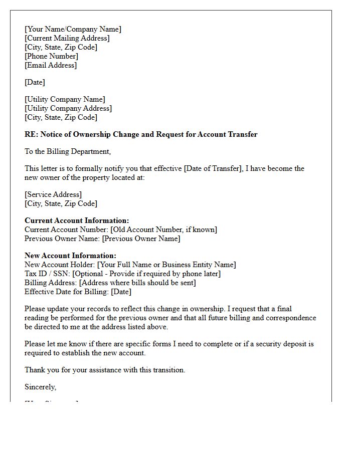 Utility Provider New Ownership Contact Letter