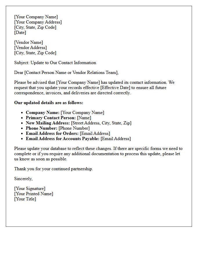 Vendor and Supplier Contact Update Letter