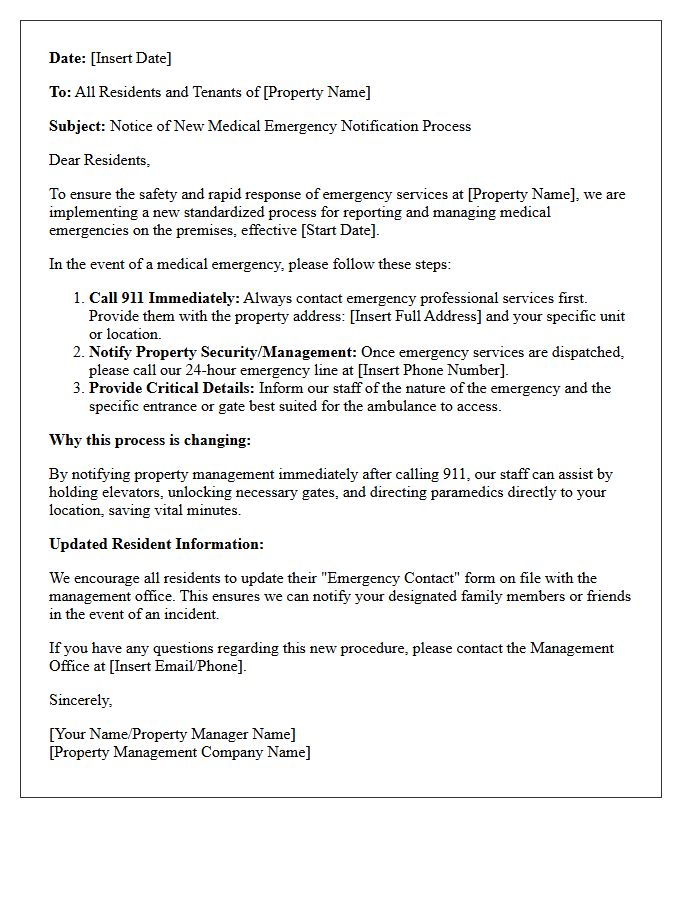 Letter Establishing New Medical Emergency Notification Process for the Property