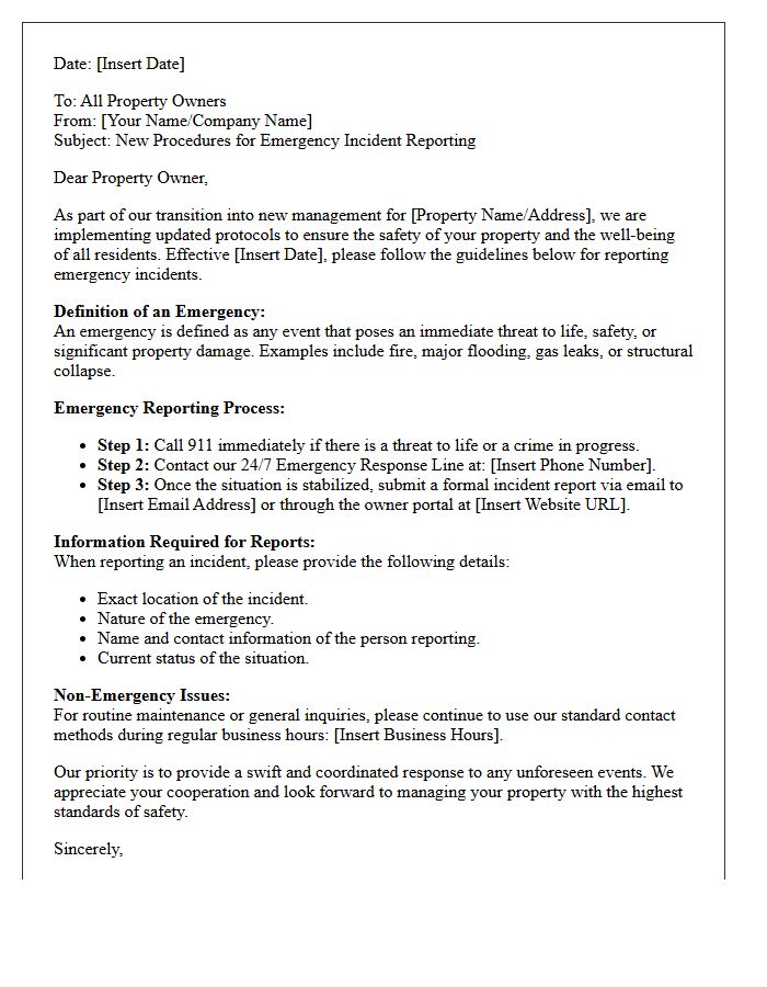 Letter to Owners Detailing Emergency Incident Reporting Under New Management