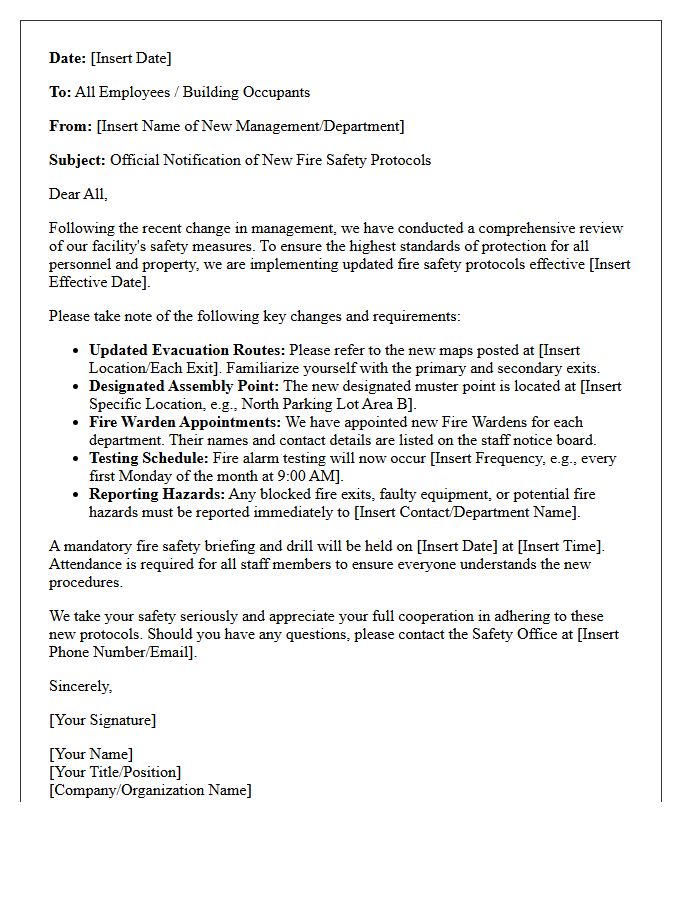 Official Letter Outlining New Fire Safety Protocols Following Management Change