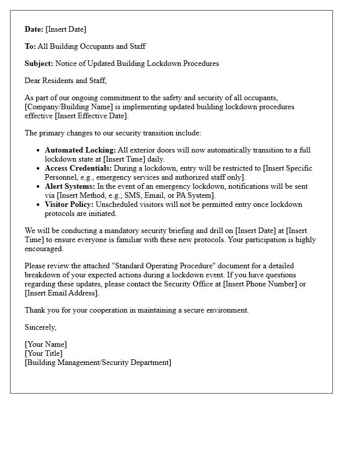 Security Transition Letter Announcing Updated Building Lockdown Procedures