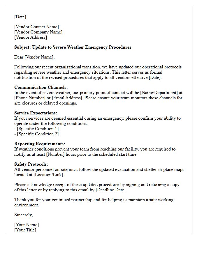Vendor Letter Updating Severe Weather Emergency Procedures Post-Transition