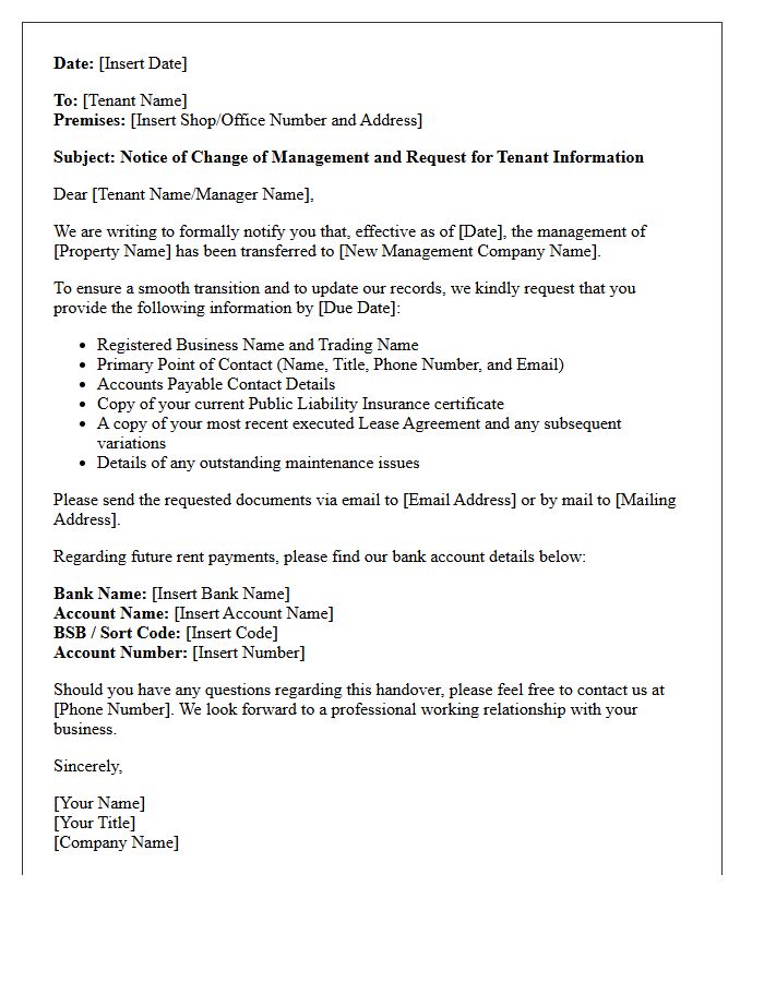 Commercial Tenant Details Request Letter Upon Management Handover