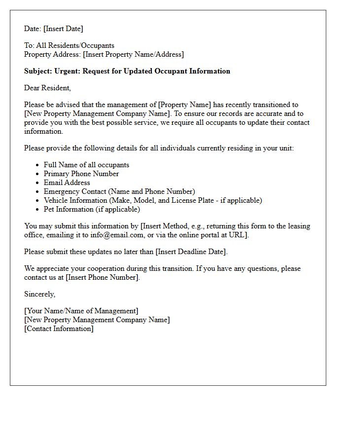 Letter to Update Occupant Information After Property Management Transition