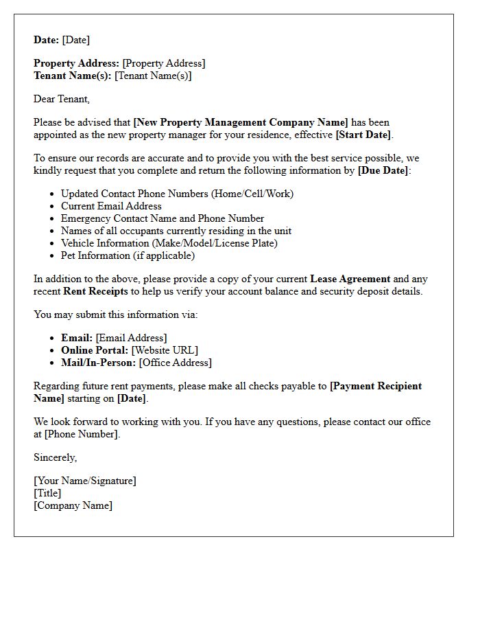 New Property Management Tenant Information Request Letter