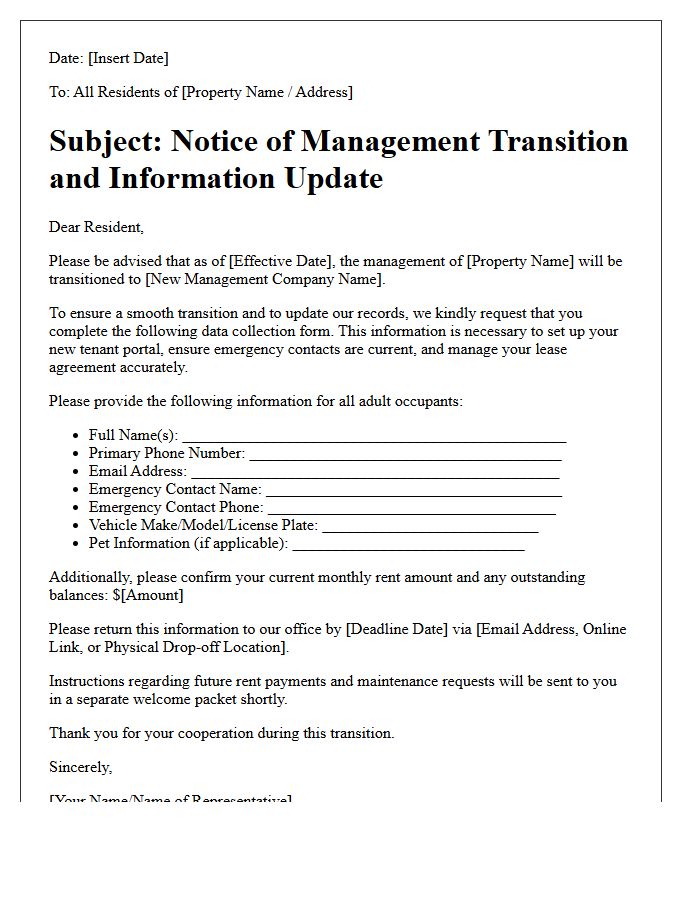 Transition of Management Tenant Data Collection Letter