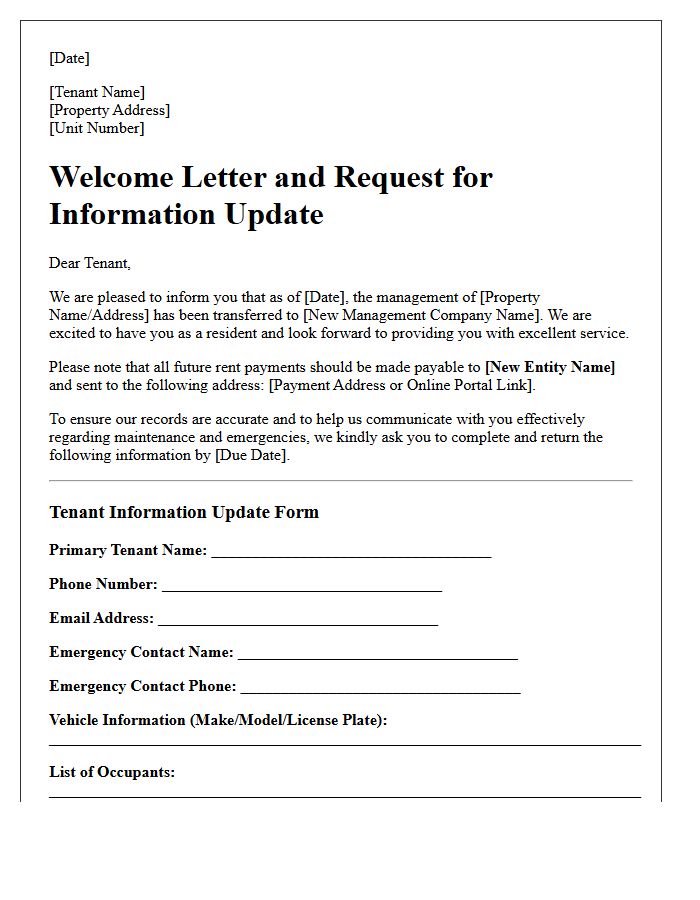 Welcome and Tenant Information Update Letter From New Management