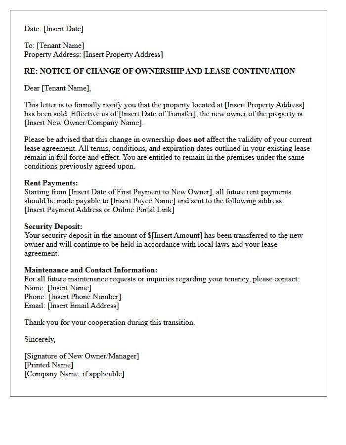 Change of Ownership Lease Continuation Notice Letter