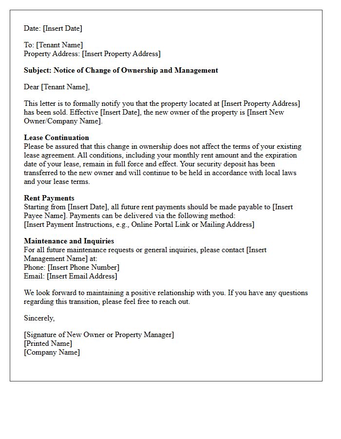 Lease Continuation and New Ownership Announcement Letter